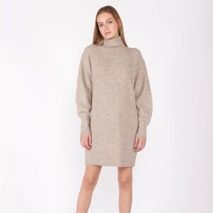 Dex Beige Long Sleeve Sweater Dress